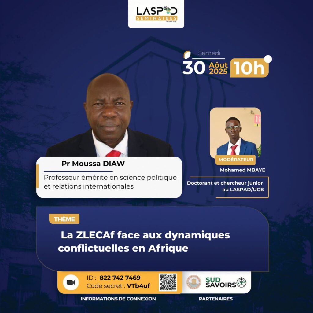 LASPAD seminar poster: ZLECAf and conflict dynamics in Africa