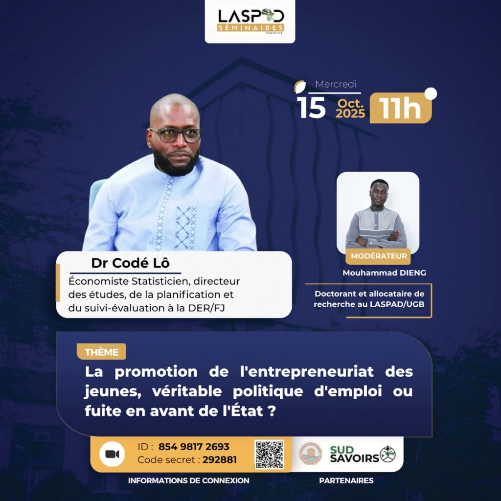 Visuel séminaire La promotion de l'entrepreneuriat des jeunes, véritable politique d'emploi ou fuite en avant de l'État ?