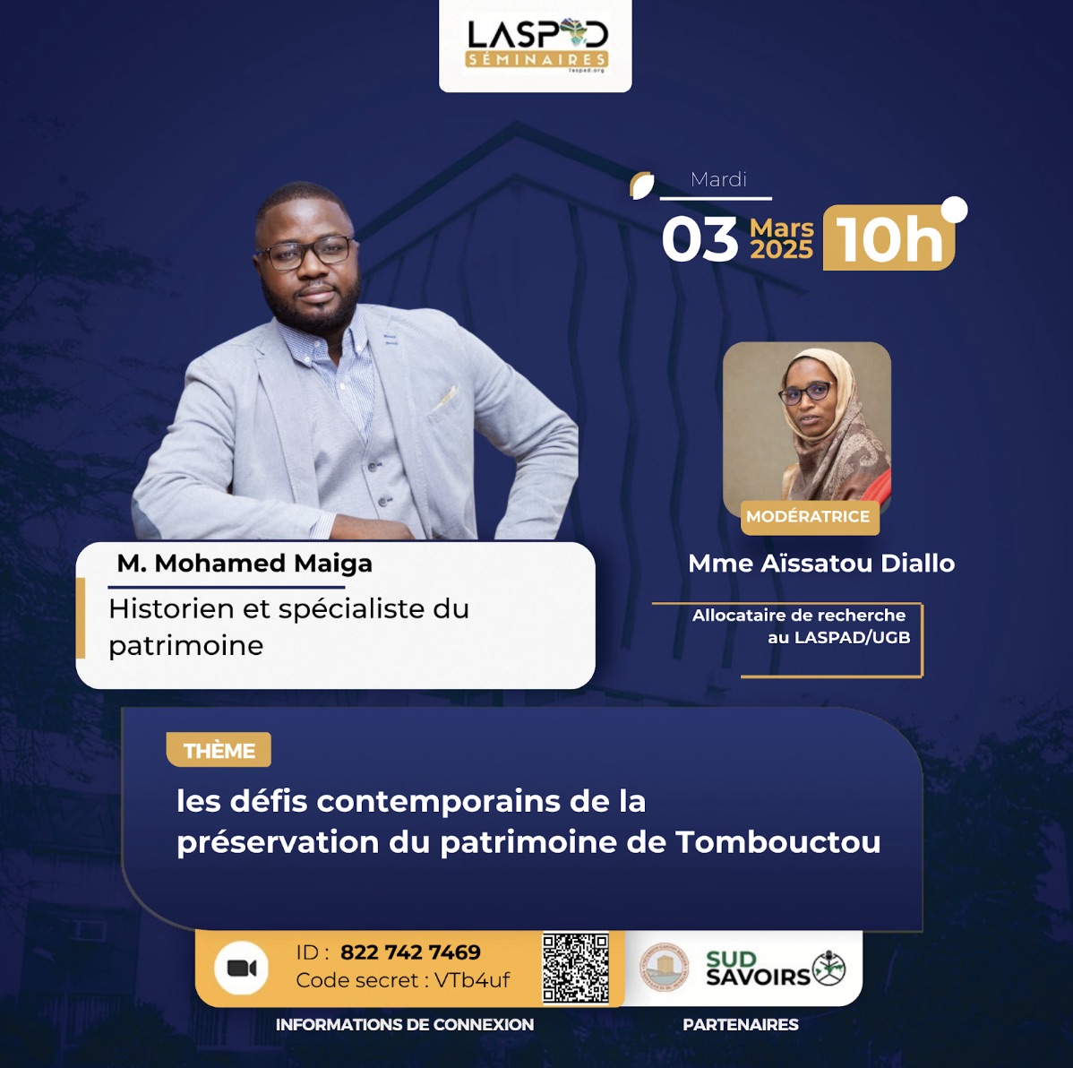 Visuel séminaire Les défis contemporains de la préservation du patrimoine de Tombouctou